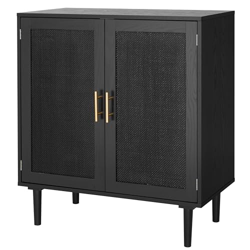 Comparison: Best Cabinet Color For Black Appliances 6 Finnhomy Sideboard Buffet Kitchen Storage Cabinet with Black Painted Rattan Decorated Doors, Dining Room, Hallway, Cupboard Console Table, Liquor/Accent Cabinet, 31.5X 15.8X 34.6 Inches, Black