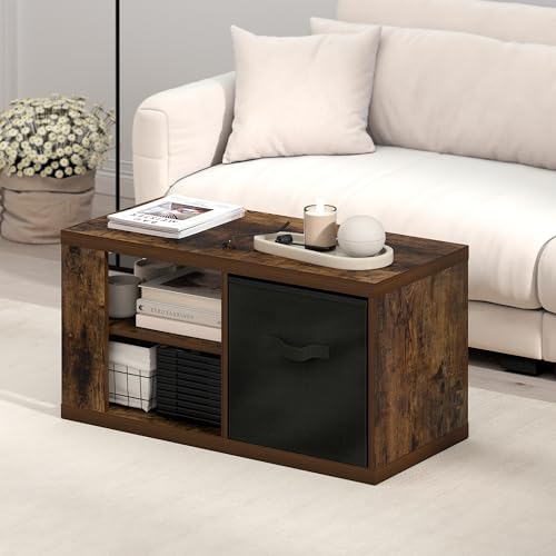 Furinno Viola Coffee Table, 3-Tier Modern Center Table with 1.2 Thick Tabletop, Side Table with Open Shelf and Storage Bin, for Living Room, Bedroom, Home Office, Amber Pine by Furinno - Image 2