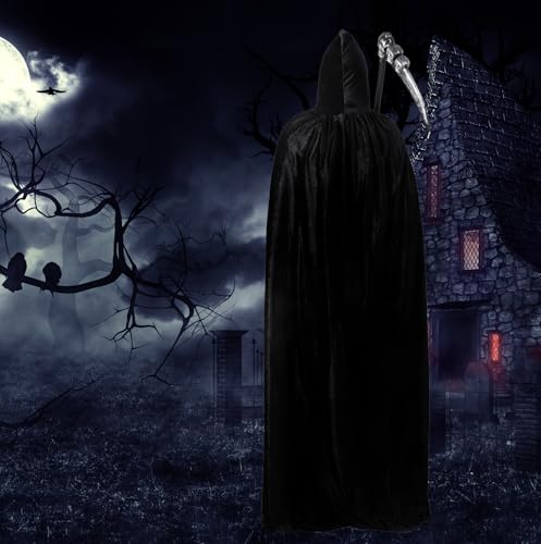 ULEMON Halloween Grim Reaper Costumes Scary Adults Black Hooded Cloak Scythe Cranium Masks Skeleton Gloves Sweet Luggage - Image 7