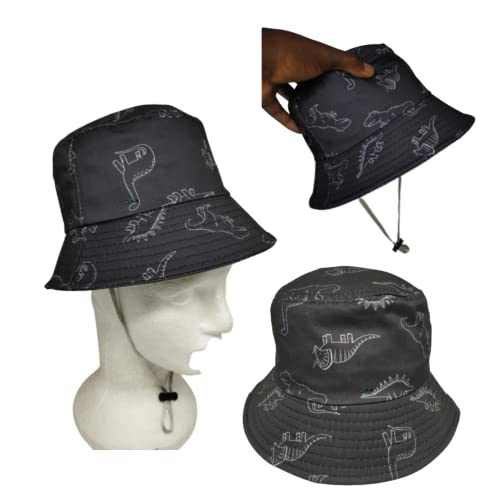 Bucket Chapéu Infantil Praia Estampa Dinossauro C/Cordinha (Preto)