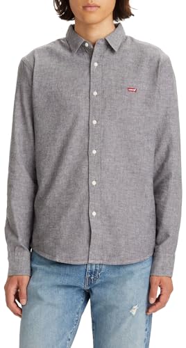 Levi's Long-Sleeve Battery Housemark Slim Camisa, Black Agate, L Hombre