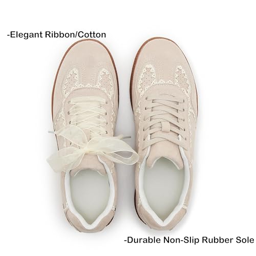 Fashion Suede Sneakers for Women Elegant Ribbon Lace-Up Retro Low Top Shoes Lace Detail Casual Sneaker with Memory Foam2