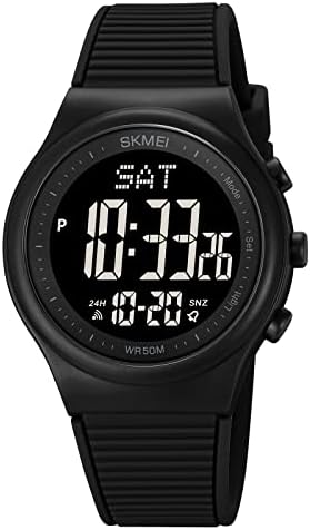 CakCity - Reloj digital para mujer, cronómetro, resistente al agua, para hombres y mujeres, unisex, correa de goma, multifunción, con visualización luminosa, Negro/Negro, deporte