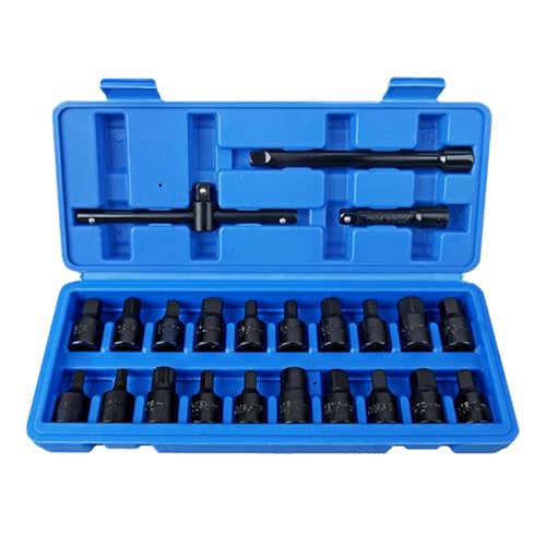 Image of 23Pcs Heavy Duty Oil Pan Drain Plug Socket Set with 6 Type of Head for Auto Repair Easy Change Service Drain Plug Socket Set