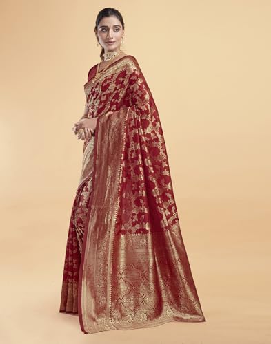Image of SIRIL Women's Banarasi Silk Saree | Kanjivaram Silk Saree With Unstitched Blouse Piece