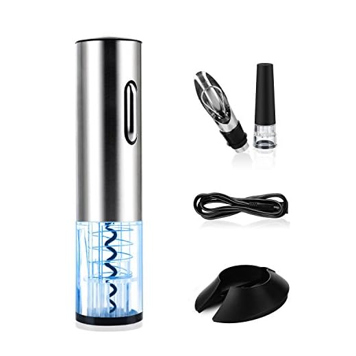 Sacacorchos Electrico, TURATA Abrelatas Electrico Profesional, Abridor Botellas de Vino con Cortador de Papel, Vertedor, Tapón de Vino Silicona de Vacío y Cable de Datos