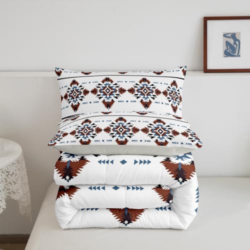 Image of Feelyou Boho Comforter Set Toddler Size Aztec Bedding Set for Kids Boys Girls Bohemian Style Duvet Quilt Modern Bedroom Decor Microfiber 2 Pcs with 1 Pillow Cases