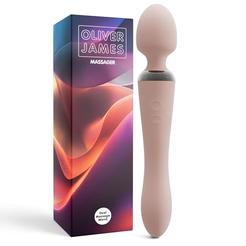 Oliver James Dual Vibrator Wand & Vibrierender Dildo - Sex Wand Vibrator mit 10 Lustmodi, Duschfester Silikon Vibrationsstab, Erwachsenenspielzeug für Paare, Frauen Sexspielzeug - Pastellrosa