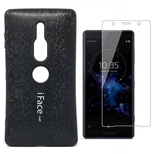 【モザイク版 iFace mall Xperia XZ2 Premium 用 ケース & 2.5D強化ガラスフィルム】 SO-04K SOV38 カバー アイフェイス モール ラメ エクスペリア XZ2 プレミアム 指紋防止 耐衝撃 画面保護 (ブラック)