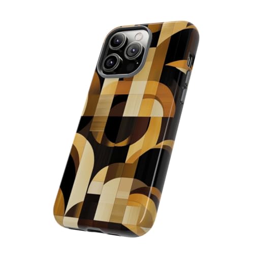 Coque iPhone 14 Pro Max motif géométrique marron et doré brillante