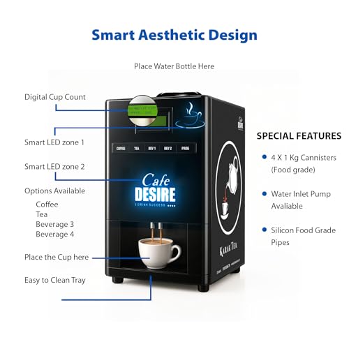 Image of Cafe DESIRE I DRINK SUCCESS Tea & Coffee 4 Lane LED Automatic Coffee Vending Machine | Fully Automatic (4 Lane LED) - VM30