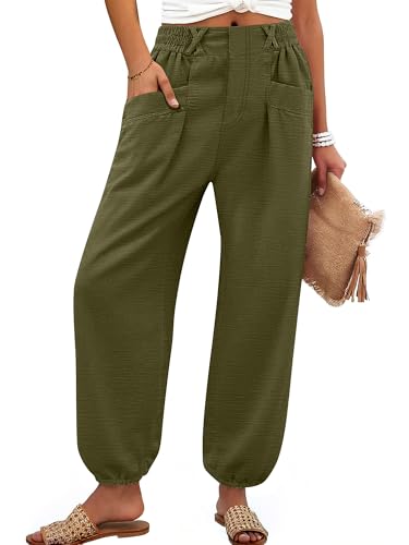 Image of ANRABESS Womens Pants Elastic Waist Summer Casual Harem Barrel Lounge Work Slacks Cropped Beach Vacation Clothes with Pockets