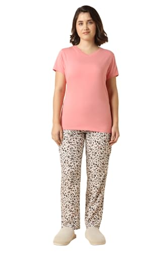 Image of Van Heusen Women Lounge T-Shirt - Super Combed Cotton Elastane - V-Neck, Short Sleeve, Short Sleeve, Reflective Trim