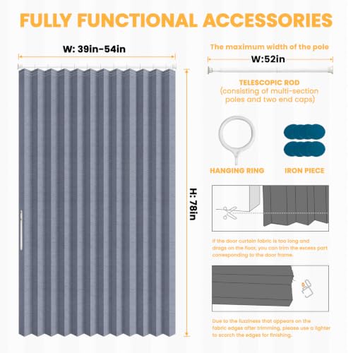 Image of AJAZZ Blackout Accordion Door with Curtain Rods 39-52 in Length Closet Door Curtain Invisible Applicable Bedroom Room Living Room Doorway (1 Panel, 52 W x 78 L, Dark Blue)