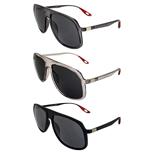 AlterImage Shore Sports Fashion Retro Sunglasses for Men or Women 3 Pair Gunmetal Silver & Black Frames w/Silver Metal Accents & Smoke Lenses