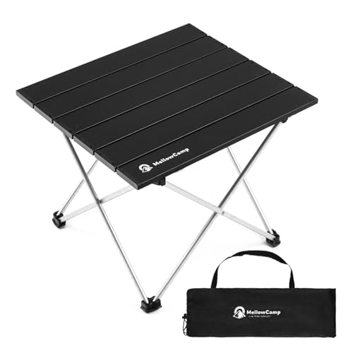 MellowCamp Camping Side Table, Ultralight Aluminum Folding Table, Small Compact Portable Ideal for Camping, Hiking, Beach, Outdoor Cooking, Picnics (Black, Small)