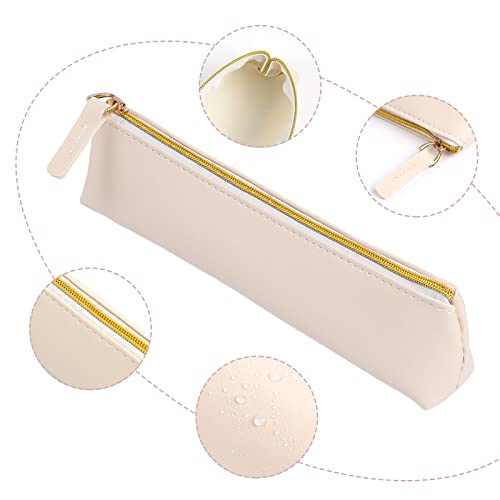 Kalione 2 Pcs Pu Leather Small Pencil Pouch, Small Pen Pencil Stationery Pouch Bag Slim Design Zipper Pencil Pouch For Pens, Pencils, Markers(Black&Beige) #TOP2