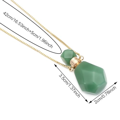 14K Yellow Gold Natural Stone Vial Necklace For Women - Glass Pendant Water Drop Jar Perfume Jewelry - Container For Liquid Oil Diffuser4