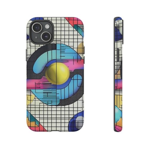 Coque iPhone 15 Plus géométrique rigide et mate anti-chocs bleue