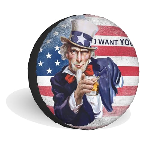 Image of Vintage American Uncle Sam Flag Spare Tire Cover, Wheel Protection Device 14-17 Inches, with Waterproof Dust-Proof UV Sun Wheel Tire Cover Suitable for SUV, RVs, Travel Trailers, Trucks (LTTSM-14)