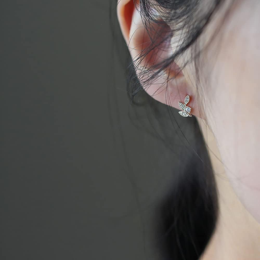 CZ Leaf Small Hoop Cartilage Earrings for Women Girls 925 Sterling Silver Cubic Zirconia Gold-Toned Tiny Cute Fashion Huggie Hoops Dainty Birthday Christmas Jewelrys - Image 2