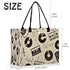 Mexpekil Large Utility Tote Bag for Women Foldable Beach Tote Bag Vintage Music Tape Vinyl Record Travel Handbag for Work Shopping Gym Swimming Picnic #1