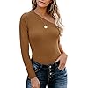 REORIA-Womens-Sexy-One-Shoulder-Short-Sleeve-Knit-Ribbed-Top-Bodysuits Long Sleeve Bodysuit Women Sexy One Shoulder Off The Shoulder Body Suits Knit Ribbed Stretchy Leotard Backless Bodysuits Brown Medium