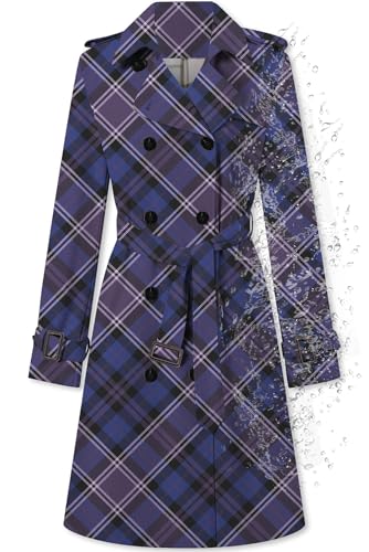 Betusline Women's Double Breasted Waterproof Trench Coat Classic Lapel Overcoat with Belt