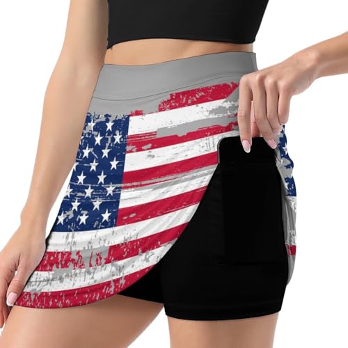 TAIZIYEAH American Flag 2025 Spring Summer High Waist Mini Skirts Flowy Skirt for Women with Pockets Skorts Golf Tennis Skirts XL