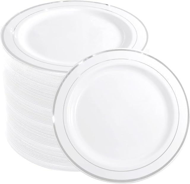 Silver Plastic Dinner Plates 72 Pieces, 10.25" Silver Disposable Plates, Premium Hard Plastic Lunch Plates, Ideal for Wedding and Party