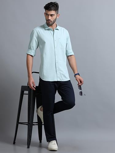 Image of Men Slim Fit Solid Spread Collar Casual Shirt