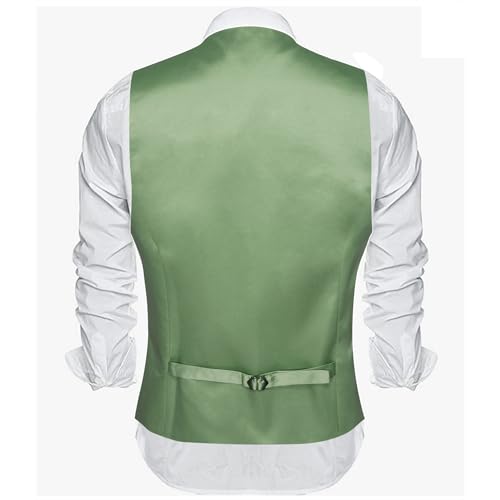 Image of Barry.Wang Vest for Men Business /Leisure Dress Suit Vests V-neck 2 Pockets Wedding Party Tuxedo Satin Waistcoat