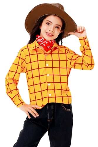 Remimi Adult Kids Halloween Yellow Plaid Top Family Cartoon Button Shirts
