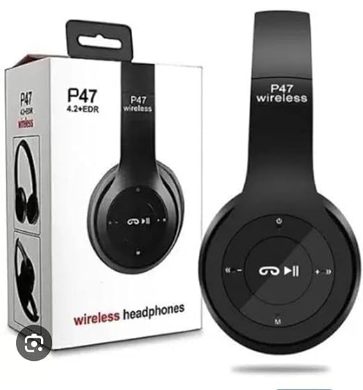 Image of icall P47 Wireless Bluetooth Headphones with Mic | Over-Ear Stereo Headset for Music, Gaming & Calls | Super Extra Bass | Ideal for Gym, Running, Travel | Bluetooth 5.0, SD Card, AUX Support (Black)