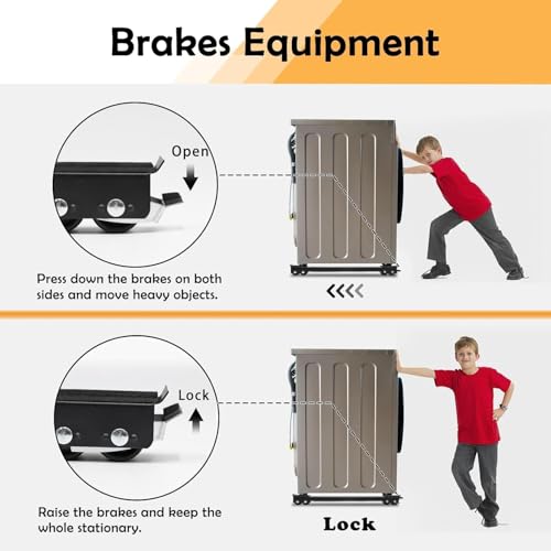 Image of 2-Pcs Heavy Duty Furniture Mover Roller Set, Adjustable Washing Machine Stand with Lock Brake, Extendable Appliance Moving Base for Refrigerator, Washing Machine, Sofa, Cupboard