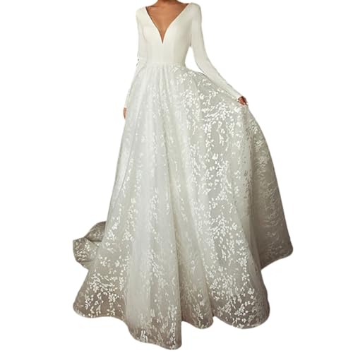 Enigmaire Brautkleid Prinzessin,V-Ausschnitt Trauung Kleider,RüCkenfrei Hochzeitskleider FüR Damen,Spitzen Langarm Brautkleider A-Linies,Brautkleider Grosse GröSsen,Mit Schleppe,FüR Hochzeiten Enigmaire Brautkleid Prinzessin,V-Ausschnitt Trauung Kleider,RüCkenfrei Hochzeitskleider FüR Damen,Spitzen Langarm Brautkleider A-Linies,Brautkleider Grosse GröSsen,Mit Schleppe,FüR Hochzeiten