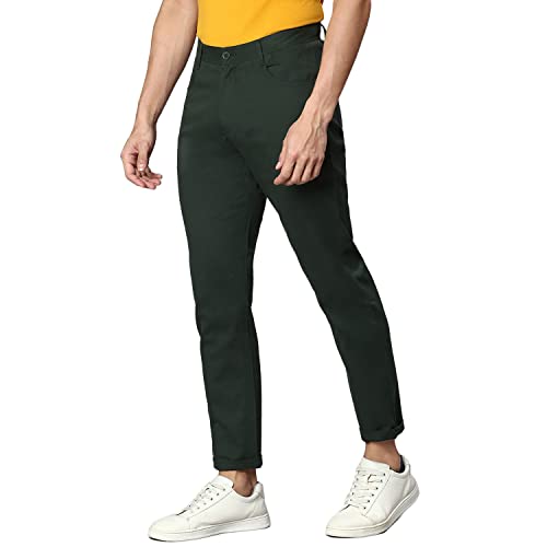 Image of Hubberholme Men's Tapered Fit Cotton Trousers, Ankle Length Button Closure Chinos