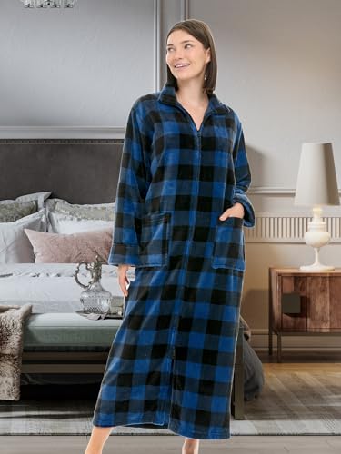 Image of Alexander Del Rossa Long Zip Up Robes, Plush Zipper Robes for Plus Size, Housecoats Zipper Front