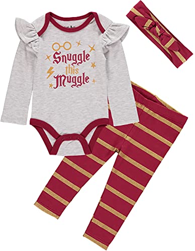 Image of Harry Potter Baby Girls Clothing 3-Piece Set with Bodysuit, Leggings, and Headband Gifts for Baby Girls