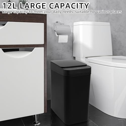 Bote de basura inteligente con sensor y tapa, 12L negro miniatura 6