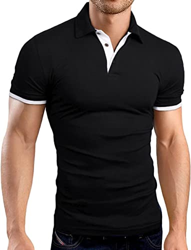 KUYIGO Men Short Sleeve Polo Shirts Slim Fit Basic Designed Shirt Tops