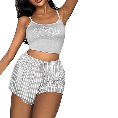 Genérico Conjunto De Pijamas para Mujer Pijamas De Talla Grande para Mujer Pijamas Informales Pantalones Cortos con Tirantes De Encaje Ropa para El Pijamas Mujer Baratos Primavera