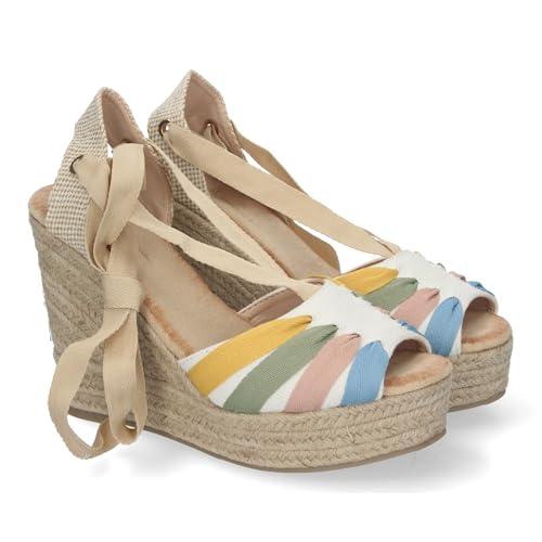 shoes&blues.es 82881 Sandalia de Cuna para Mujer, Forrada de Yute, con Pala Abierta, y Cierre de Cordones, Primavera Verano 2022 Multi Talla 38