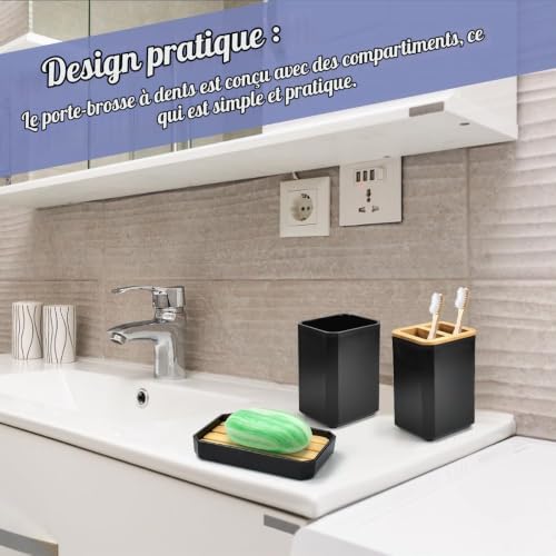 Set accessoires salle de bain bambou noir 5 pcs ADERTOS