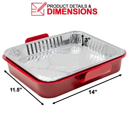Aluminum Foil Carrier Casserole Dish Food Pans Lid Serving Spoon Exultimate (Red) #TOP1