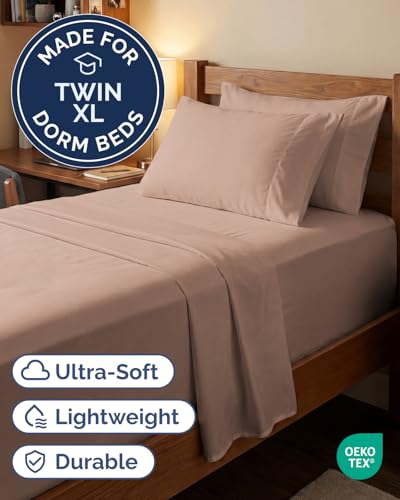 Image of Extra Deep Twin XL Sheet Set - 4 Piece Breathable & Cooling Sheets - Mauve | Hotel Luxury Bed Sheets Set, Easy & Secure Fit, Ultra-Soft, Wrinkle & Fade Free, Comfy Sheets Set with Extra Deep Pockets
