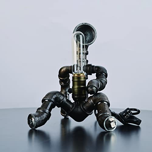 Dovdov Steampunk Table Lamp, Creative Robot Design Industrial Water Pipe Lamp, Retro Decoration Personality Creative Cool Atmosphere Decoration Lovely Lamp (E-Bronze) #TOP6