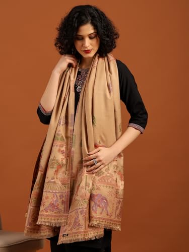 Image of tweedle Women's Ethnic Mahotsav Design Zari Shawl, Faux Wool Stole /Scarf for Ladies, Size - 40 x 80 inches