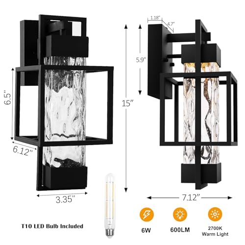 PARTPHONER Modern Outdoor Light Fixtures Dusk to Dawn Outdoor Lighting 2 Pack, 15" Exterior Wall Sconce Waterproof Porch Light, Outside Lamp for House with Water Glass for Garage Doorway