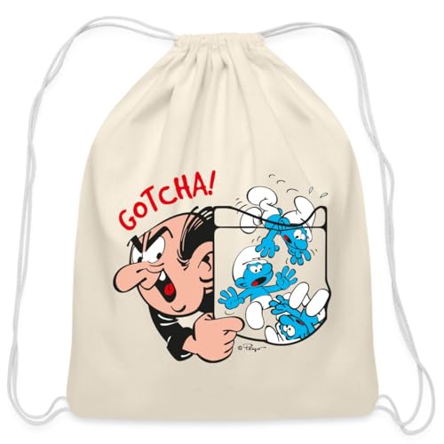 Spreadshirt The Smurfs Gargamel Catch Game - Animated Fun Design Cotton Drawstring Bag, One Size, natural, D1053260985P1367-56832-app77-size29